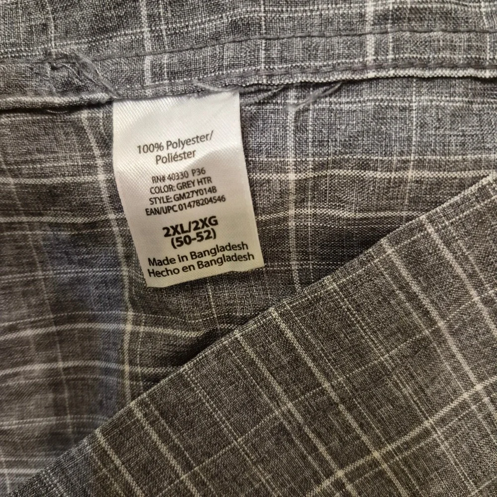 George Mens 2XL Grey Heather Plaid Short Sleeve Button Up Shirt GM27Y014B